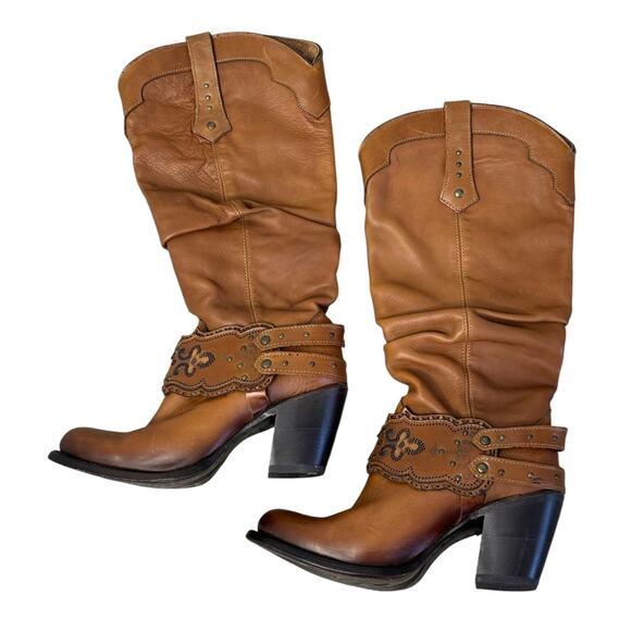 CUADRA Cowgirl Mexican Western Leather Cowhide Boots CU202 Honey Stud Harness 7 - Picture 5 of 11